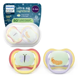 Philips Avent ultra air Schnuller Nacht 0–6m 2er-Pack, Gelb/Lila