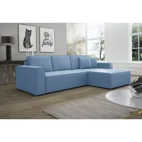 Fun Möbel Ecksofa Schlafsofa Sofa CONOR Kunstleder, Azurblau Ottomane Rechts