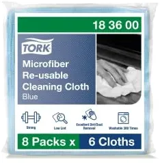 Tork Mikrofasertücher, 30,5 x 30,5 cm, 1-lagig 183600 , 1 Karton = 8 Packungen à 6 Stück, Farbe: blau