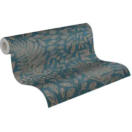 A.S. Création Vliestapete mit floralem Muster 0,53 x 10,05 m 388304 Blau/Gold/Türkis