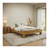 skølm Floki Massivholzbett 140x200 cm aus Eiche - hochwertiges Bettgestell - Bettrahmen ohne Bettkopf - Holzbett in Natur geölt - Bett 140x200 cm geeignet als Doppelbett - Futonbett