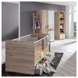 Lomadox Babyzimmer-Komplettset CANTON-43, (6-tlg), in Eiche Nb. mit weiß, Bett mit Schlupfsprossen braun