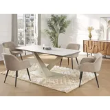 vente-unique Esstisch ausziehbar - 6 bis 10 Personen - Sicherheitsglas, Keramik & Metall - Marmor-Optik Weiß & Beige - MALATA von Maison Céphy