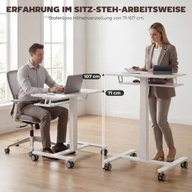 Homcom Höhenverstellbar mit Rollen, Tastaturablage Weiß | Weiß