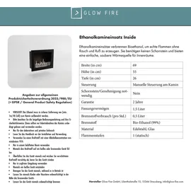 Glow Fire Harstad RW Ethanol Kamin weiß Standkamin, Bioethanolkamin, Ethanolofen | 2 KW Heizleistung | mind. 14 Tage Rückgaberecht - Weiß