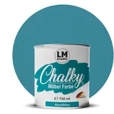 Chalky Möbelfarbe Kreidefarbe für Möbel 750 ml / 1,05 kg (Azurblau), matt finish In- & Outdoor Kreide-Farbe für Shabby-Chic, Vintage Look, Landhaus Stil Möbel streichen