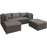 Mendler Poly-Rattan Garnitur HWC-O46, Balkon-/Garten-/Lounge-Set Sofa Sitzgruppe grau Polster hellgrau