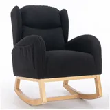 Ulife Schaukelstuhl Schaukelsessel mit Teddy-Stoff, gepolsterter Ohrensessel Relaxstuhl schwarz