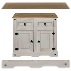 SAM Outillage Sideboard Kommode 91,5 x 83,5 x 43 cm Pinienholz weiß honigfaben lasiert MEXICO