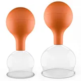 PULOX Schröpfgläser Set aus Echtglas mit Saugball - 2x Medizinisches Schröpfglas in Braun - 52mm, 62mm