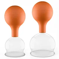 PULOX Schröpfgläser Set aus Echtglas mit Saugball - 2x Medizinisches Schröpfglas in Braun - 52mm, 62mm