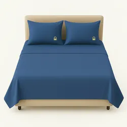 Benetton - 4-teiliges King-Size-Bett-Set: Bettlaken (240x290cm), Spannbettlaken (175x200cm), 2 Kissenbezüge (50x80cm), 100 % blaue Baumwolle