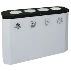 PROREGAL Abfallsammler mit Edelstahl-Einwurfklappe, 4x45L, HxBxT 83x120x35,5cm, Eisenglimmer, Abfallbehälter, Abfalleimer, Abfalltrennung, Edelstahl