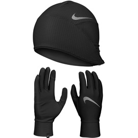 Nike Essential Running Hat and Gloves Set Laufmütze + Handschuhe Herren 082 black/black/silver S/M