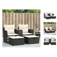 vidaXL Gartensofa 2-Sitzer mit Hockern Schwarz Poly Rattan