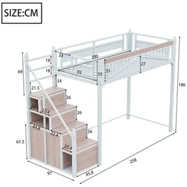 XDOVET Metall-Hochbett,Metall-Sicherheitszaun mit Metallkugel,Fensterdesign,Kletterleiter von links nach rechts austauschbar,Sicherheitsleiter mit Spinden