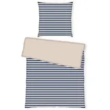 Tom Tailor Perkal Wendebettwäsche Streifen Blau/Beige 135 x 200 cm + 80 x 80 cm
