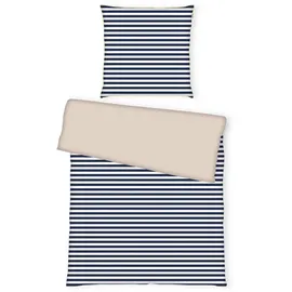Tom Tailor Perkal Wendebettwäsche Streifen Blau/Beige 135 x 200 cm + 80 x 80 cm