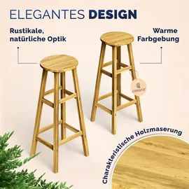 CASARIA CASARIA® 4er Set Holz Akazie Outdoor 75cm Sitzhöhe Fußstütze 150kg Belastbarkeit Massiv Rund Rustikal Garten Küche Bar Stuhl Hocker Braun