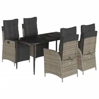 VidaXL 5-tlg. Garten-Essgruppe mit Kissen Grau Poly Rattan