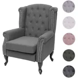 Mendler Ohrensessel Chesterfield Stoff/Textil 75 x 102 x 75 cm Dunkelgrau ohne Ottomane