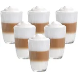 Vitrea 6er Set Latte Macchiato/Kaffee-Gläser - 370ml, 6 Glas Trinkhalme 23 cm, 1 Bürste (6 Lineia 370ml)