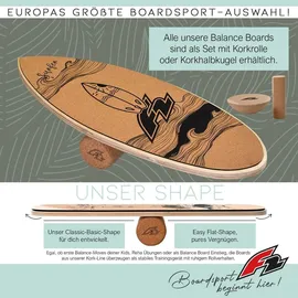 F2 Kork Balance Board Surf 74x30cm mit Korkrolle + Kork Halbkugel