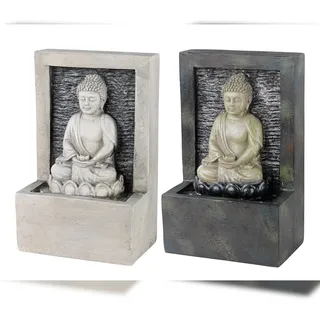 Lumineo 1 Zimmerbrunnen Buddha 23cm Kunststein Wasserbrunnen für Zimmer Indoor Brunnen Wasserwand Tischbrunnen Tischdeko Bürodeko Wasser Feng Shui Deko Grau
