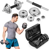 Gymtek Kurzhantel Set 20kg mit Koffer - 2x Hantelgriffe - Gewichte: 4x 2.5kg, 4x 1.25kg, 4x 0.5kg - Chrom Hantel Set für Krafttraining, Fitness, W... - Schwarz/Silber