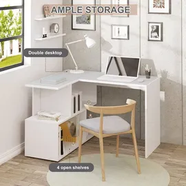 Woltu Schreibtisch Eckschreibtisch mit Stauraum, 120x100cm, Bürotisch, Computertisch mit Ablagefächern, PC Tisch, Winkelschreibtisch, Arbeitstisch für Büro Arbeitszimmer, Weiß