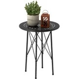 Outsunny Gartentisch Ø40 x 50cm, Wetterfest Balkontisch aus Stahl, Beistelltisch mit Blumendesign Schutzfüße, Rund Esstisch Outdoor, Campingtisch Terrassentisch für Garten Terrasse Balkon Schwarz