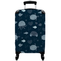 NoBoringSuitcases.com© Kinderkoffer Meerestiere - Blau - Jungen - Kind - Muster 55x35x20cm, 4 Rollen, Reisetasche mit rollen, Handgepäck für Ferien, Kindertrolley, Koffer bunt