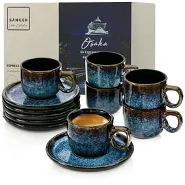 sänger Espressotasse Osaka 12 tlg., 12-tlg., Steingut, Schwarz-Blau, Handmade, Erweiterbar, VALUE COLLECTION blau|schwarz