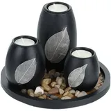 Relaxdays Teelichthalter mit Tablett Holzwerkstoff Schwarz/Braun