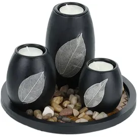 Relaxdays Teelichthalter mit Tablett Holzwerkstoff Schwarz/Braun