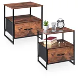 Relaxdays Nachttisch Industrial, 2er Set, Dunkelbraun,Schwarz