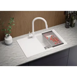 Primagran Kopenhagen Easy 1 Becken rechts Einbau Granit Weiß Handbetätigung 700 x 440 mm