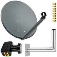 PremiumX Satelliten-Komplettanlage 80cm Satellitenschüssel Anthrazit Quad LNB 8x F-Stecker