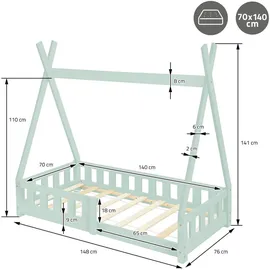 ML-Design Kinderbett Minze Tipi 70 x 140 cm Kiefer grün