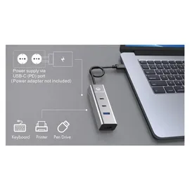 GRAUGEAR 4-Port USB HUB + PD Supports 2x USB-C 2x USB-A