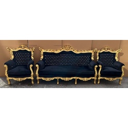 Casa Padrino Barock Wohnzimmer Set Schwarz / Gold - 1 Barock Sofa & 2 Barock Sessel - Barock Möbel - Barock Wohnzimmer Einrichtung - Wohnzimmer Möbel im Barockstil