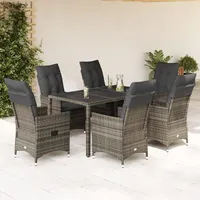 VidaXL 7-tlg. Garten-Essgruppe mit Kissen Grau Poly Rattan -