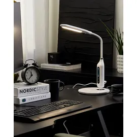 Beliani LED Schreibtischlampe CYGNUS mit Dimmer Metall Weiß