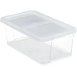 Relaxdays Schuhboxen Kunststoff, 12er Set, stapelbar, durchsichtige Aufbewahrungsboxen mit Deckel, 12,5x20x34,5cm, weiß