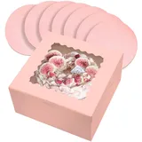 Gcardist 25,4x25,4x12,7cm Kuchenbox, 5 Sets Rosa Tortenkarton mit Fenster & 5 Sets 25,4cm Rosa Kuchenrunde Bretter, 25,4cm Kuchenbehälter (10x10x5 inch)