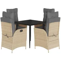 VidaXL 5-tlg. Garten-Essgruppe mit Kissen Beigemischung Poly Rattan