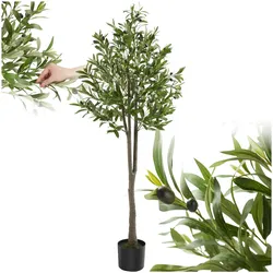 tectake® Künstlicher Olivenbaum, verschiedene Größen, mit viel Volumen, stabiler Kunststoff-Blumentopf