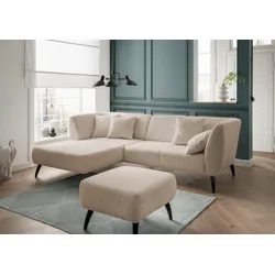 Ecksofa INOSIGN "Colori L-Form", beige, B:264cm H:80cm T:160cm, 100% Polyester, Sofas, Holzfußfarbe wählbar, inkl. 4x Zierkissen