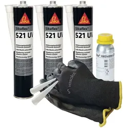 Sikaflex 521 schwarz, weiss, grau für Kunststoff / Aluminium & Stahl Abdichtung - 521 grau mit Aktivator