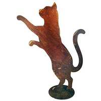 itsisa ® Dekofigur neugierige Katze mit Platte im Rost Design, Rostfigur für den Garten, Gartendeko, Metallde